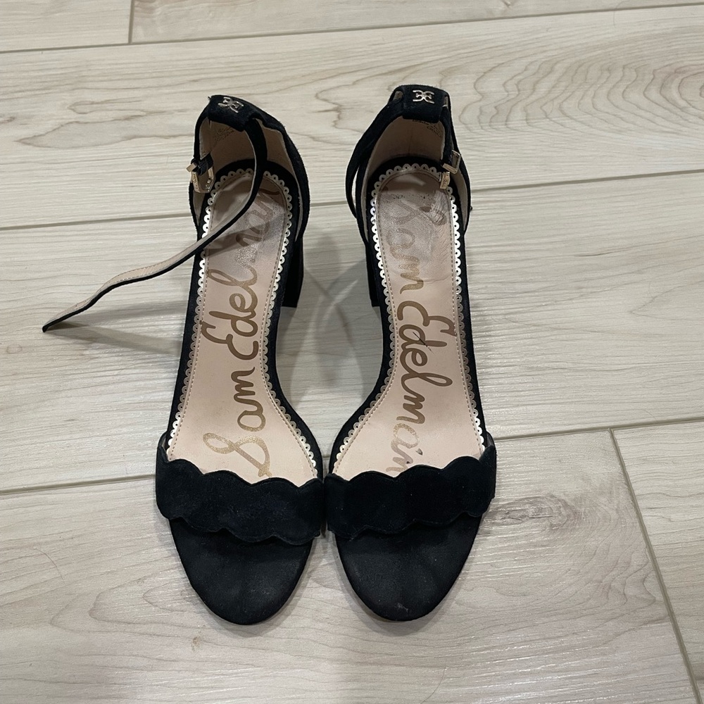 Sam Edelman Black Scalloped Ankle-Strap Heels